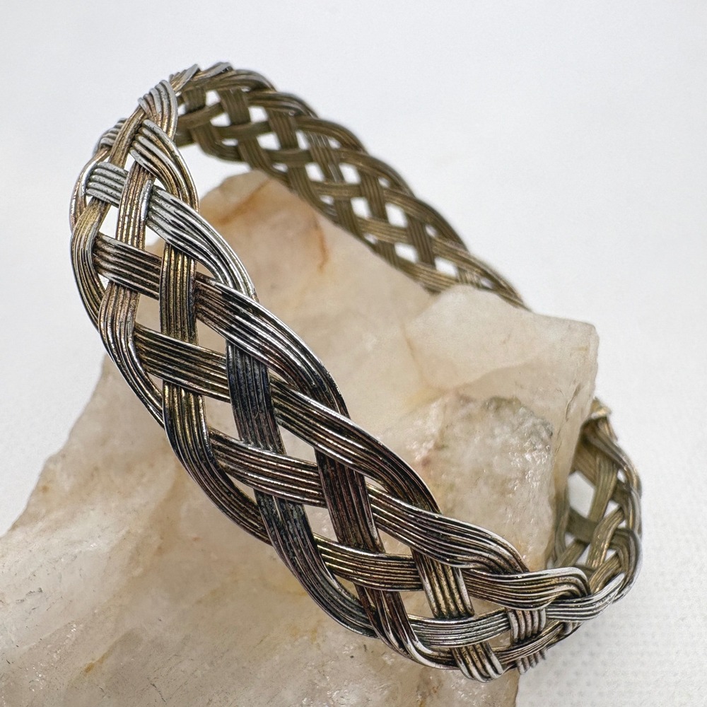 Vintage Woven‎ Sterling Silver 925 Braided Bangle Bracelet 7 Inch 14.25g